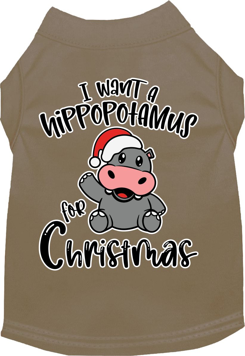 Hippo for Christmas Screen Print Dog Shirt Tan Size XS